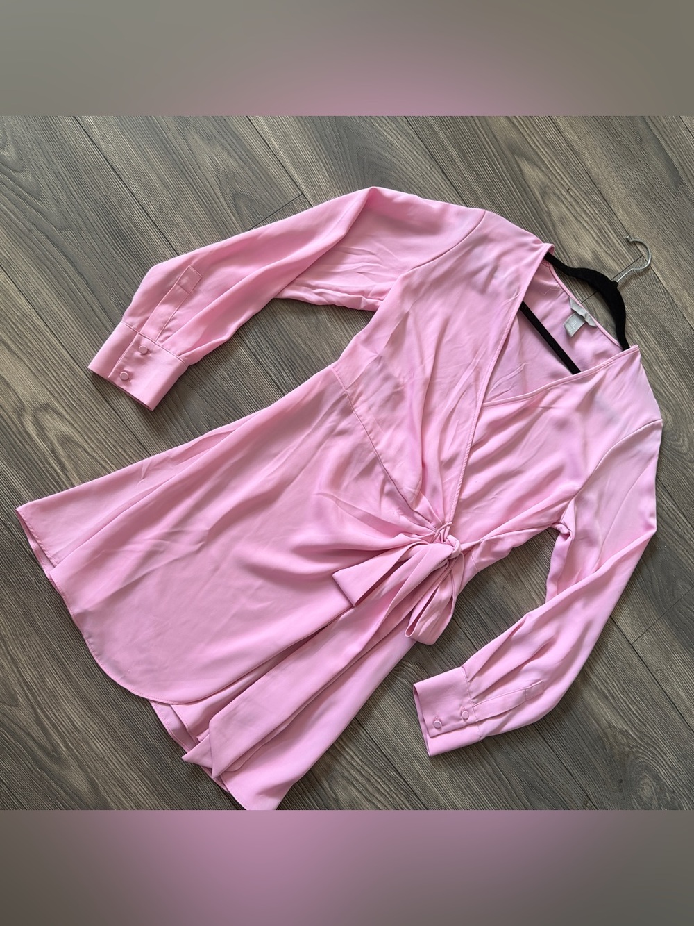 H&M Light Pink Long Sleeve Tie-Front Tunic Dress